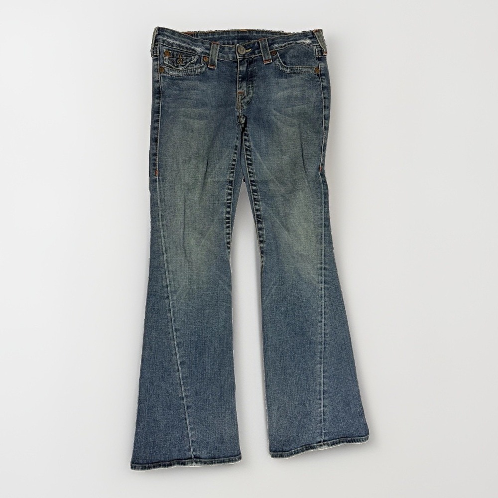 VINTAGE True Religion Jeans Womens 30 Blue Flare Joey Twisted Seam Y2K Grunge